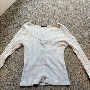 Brandy Melville Cream Ribbed Button-Down Shirt